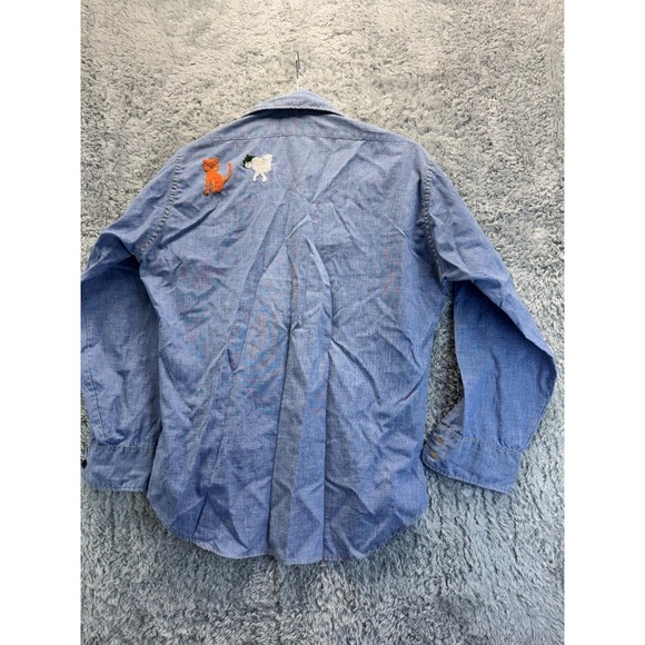 Vtg 70s Levi's Orange Tab Embroidered Chambray Shirt - Front & Back Floral Sun - Picture 9 of 12